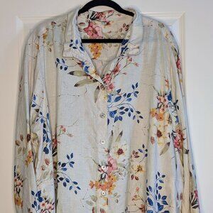John Mark 100% Linen Floral Button Down Shirt Plus Size 3X Long Sleeve Tunic